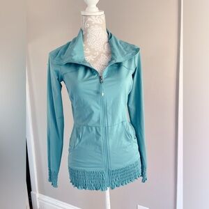 REI Women’s Full-Zip Jacket – Size Small – Aqua Blue with Smocked Hem